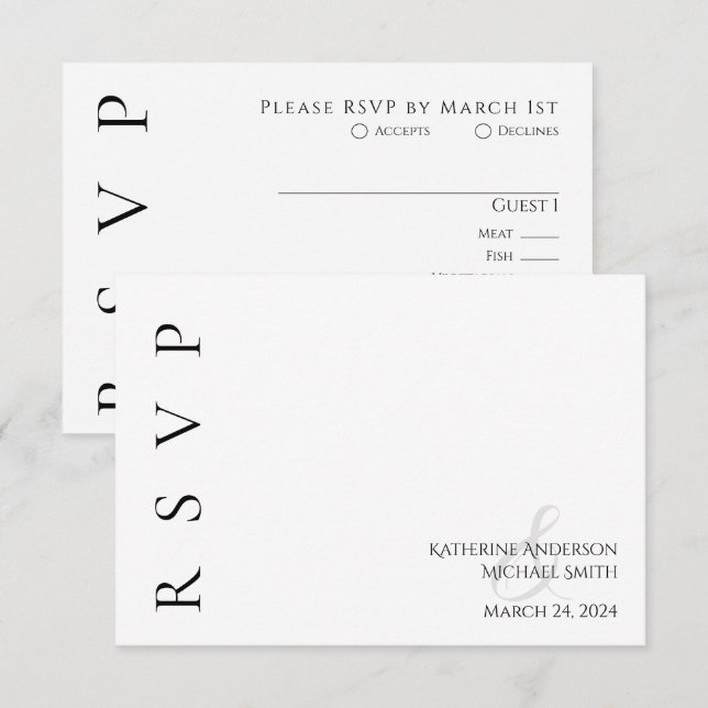 Tarjeta De Confirmación De Asistencia Boda blanco y negro moderno (Anverso / Reverso)