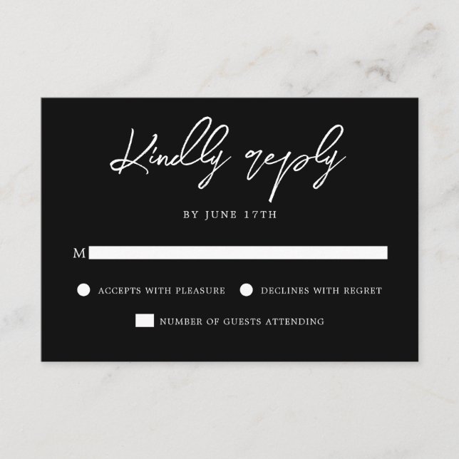 Tarjeta De Confirmación De Asistencia Boda Blanco Y Negro Moderno Contemporáneo (Anverso)