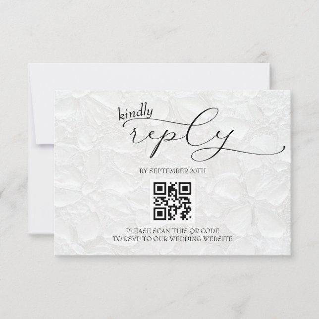 Tarjeta De Confirmación De Asistencia Boda blanco y negro Moderno QR simple (Anverso)