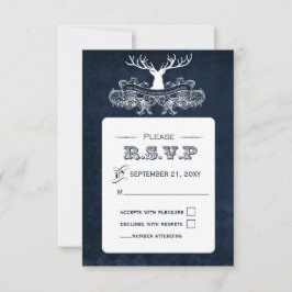 Tarjeta De Confirmación De Asistencia Boda Blue Rustic Antler Deer Winter Woodland