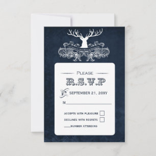 Tarjeta De Confirmación De Asistencia Boda Blue Rustic Antler Deer Winter Woodland