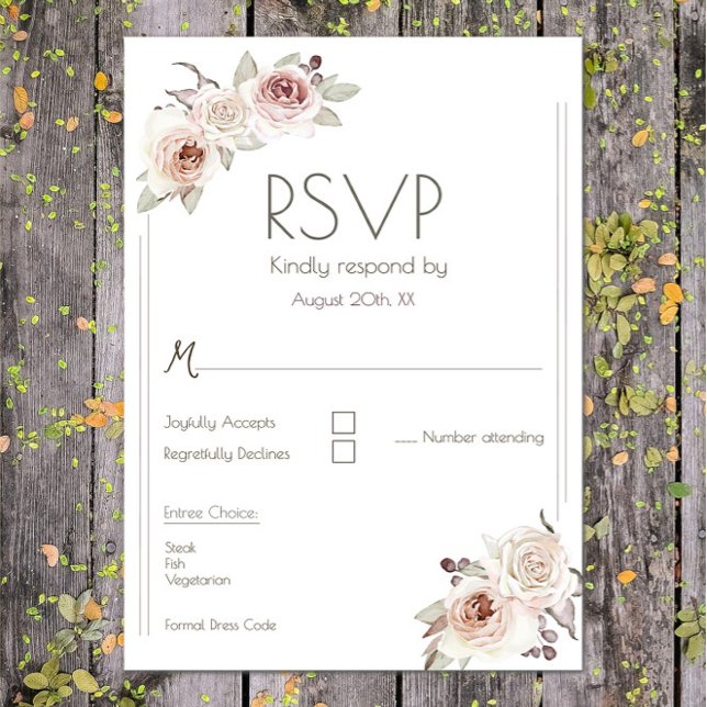 Tarjeta De Confirmación De Asistencia Boda Bohemian Rose (Bohemian Rose Wedding RSVP Card)