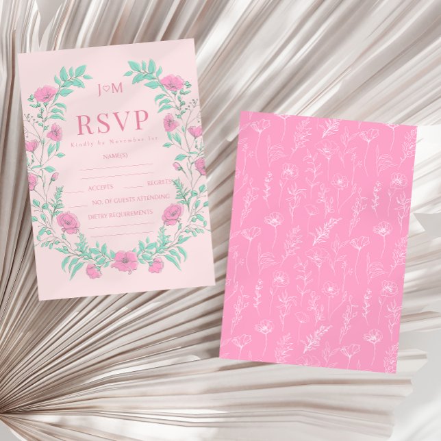 Tarjeta De Confirmación De Asistencia Boda bohemio de flor verde rosa verde azulado (Subido por el creador)