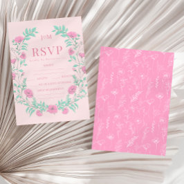 Tarjeta De Confirmación De Asistencia Boda bohemio de flor verde rosa verde azulado