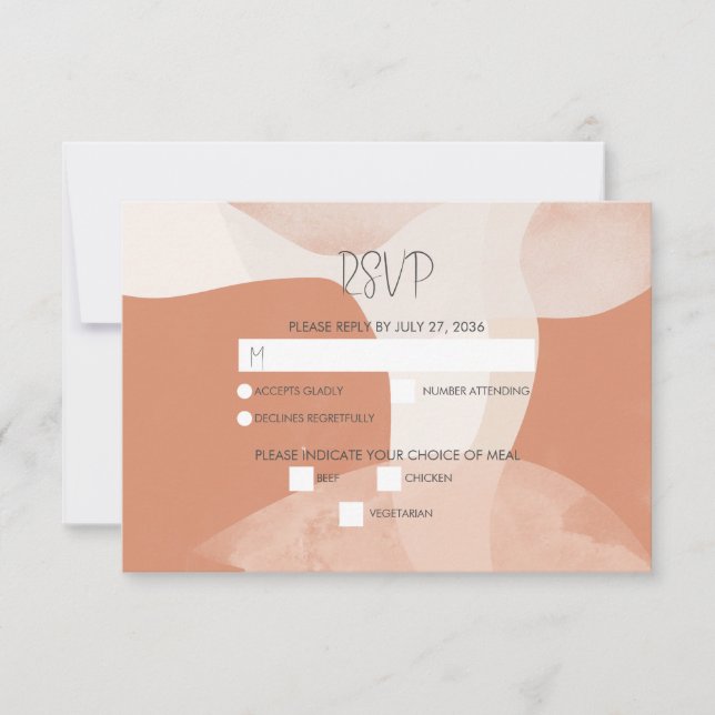 Tarjeta De Confirmación De Asistencia Boda bohemio moderno de abstracto de terracota (Anverso)