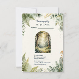 Tarjeta De Confirmación De Asistencia Boda boho acuarela bosque encantado verde