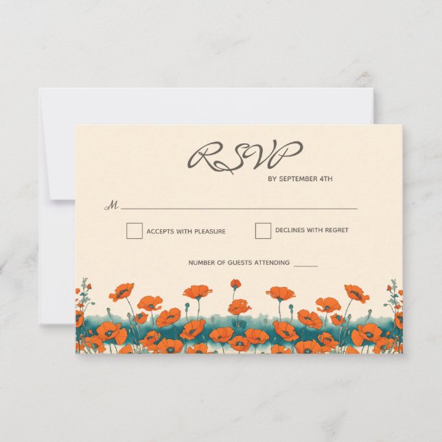 Tarjeta De Confirmación De Asistencia Boda Boho Bohemian Rustic Floral Poppies (Anverso)