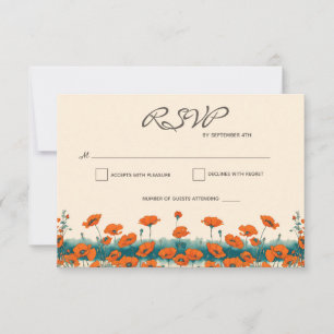 Tarjeta De Confirmación De Asistencia Boda Boho Bohemian Rustic Floral Poppies