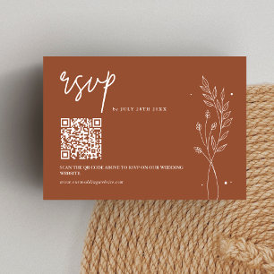 Tarjeta De Confirmación De Asistencia Boda Boho de Terracota Mínima Naranja Quemada