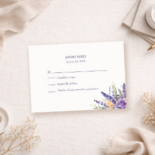 Tarjeta De Confirmación De Asistencia Boda Boho Flor Silvestre Aquarela Lavanda