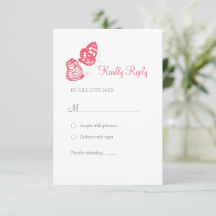 Tarjeta De Confirmación De Asistencia Boda Boho Jardín de Mariposas Floral Rosa Coral 