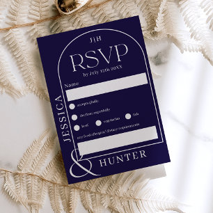 Tarjeta De Confirmación De Asistencia Boda boho moderno azul marino