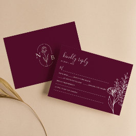 Tarjeta De Confirmación De Asistencia Boda Boho Moderno de Borgoña Simple Elegante