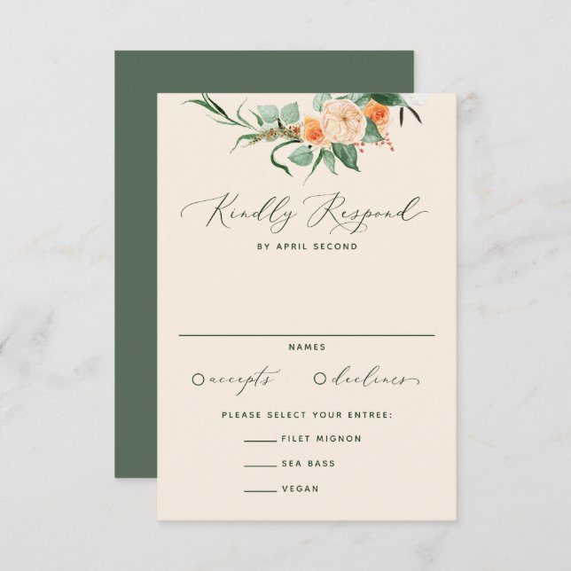 Tarjeta De Confirmación De Asistencia Boda Boho Neutral Greenery Peach (Anverso / Reverso)