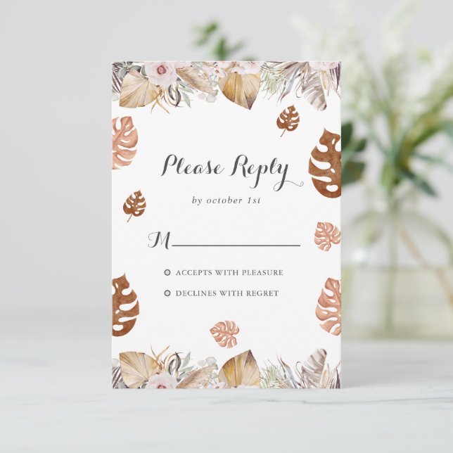 Tarjeta De Confirmación De Asistencia Boda Boho Neutral Rústica (Anverso de pie)