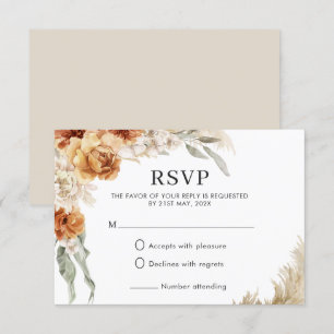 Tarjeta De Confirmación De Asistencia Boda Boho Pampas Floral Naranja Quemada