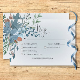 Tarjeta De Confirmación De Asistencia Boda Boho Rust & Blue Floral Cena blanca