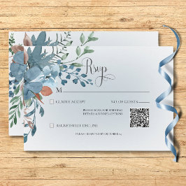 Tarjeta De Confirmación De Asistencia Boda Boho Rust & Blue Floral Código QR blanco