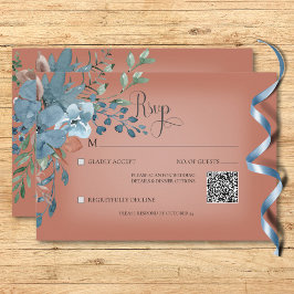 Tarjeta De Confirmación De Asistencia Boda Boho Rust & Blue Floral Rust QR Código