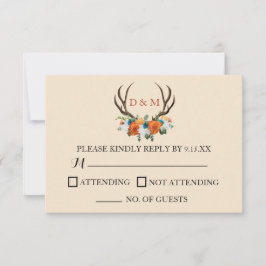Tarjeta De Confirmación De Asistencia Boda BOHO Rústico Floral Antlers