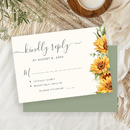 Tarjeta De Confirmación De Asistencia Boda boho verano girasoles jardín salvia verde
