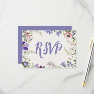 Tarjeta De Confirmación De Asistencia Boda bordeado por la flor morada y crema