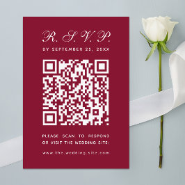 Tarjeta De Confirmación De Asistencia Boda Borgoña Código QR Grande Caligrafía Simple