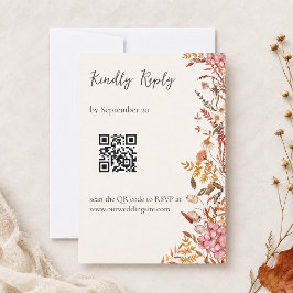 Tarjeta De Confirmación De Asistencia Boda Botánica Acuarela de Otoño Romántico QR 