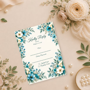 Tarjeta De Confirmación De Asistencia Boda Botánica Azul Elegante