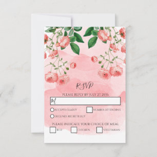 Tarjeta De Confirmación De Asistencia Boda botánica con Rosa Vintage de color rosa Flora