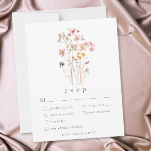 Tarjeta De Confirmación De Asistencia Boda Botánica de Flor Silvestre Prensada Minimalis