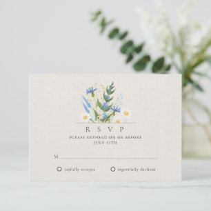 Tarjeta De Confirmación De Asistencia Boda Botánica Floral Azul de Margarita de Verano