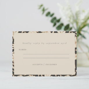 Tarjeta De Confirmación De Asistencia Boda botánica minimalista boho en negro y marfil