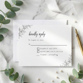Tarjeta De Confirmación De Asistencia Boda Botánica Minimalista Elegante Blanco Negro 