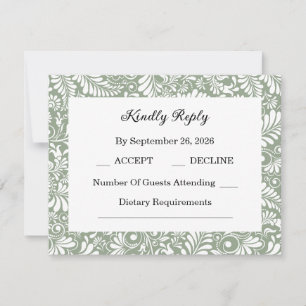 Tarjeta De Confirmación De Asistencia Boda Botánica Verde Elegante