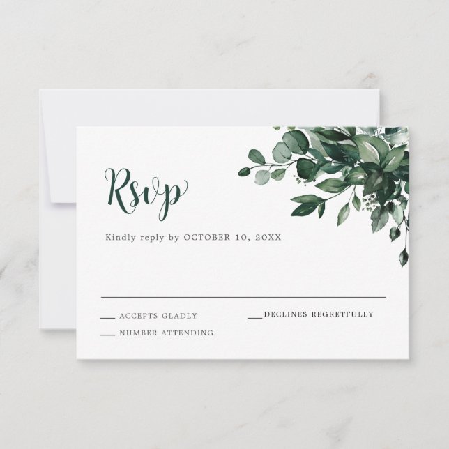 Tarjeta De Confirmación De Asistencia Boda botánico de Emerald Greenery Eucalyptus (Anverso)