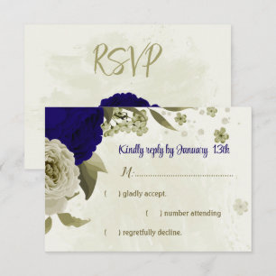 Tarjeta De Confirmación De Asistencia Boda botánico de flores beige azules reales