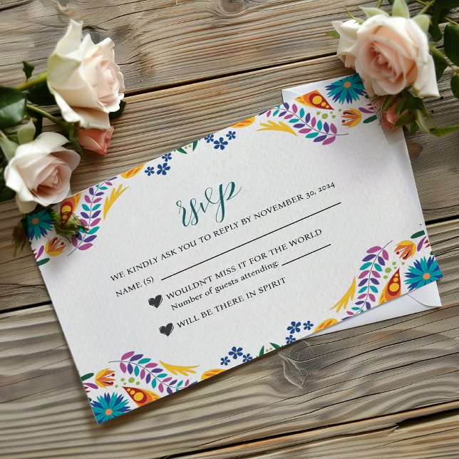 Tarjeta De Confirmación De Asistencia Boda botánico de Nuestra Boda (Mexican Nuestra Boda Flowers Botanical Wedding RSVP Card)
