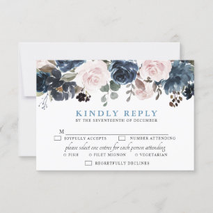 Tarjeta De Confirmación De Asistencia Boda Botánico Dusty Blue Rubor Pink Floral