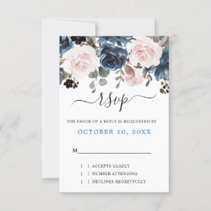 Tarjeta De Confirmación De Asistencia Boda Botánico Dusty Blue Rubor Pink Floral