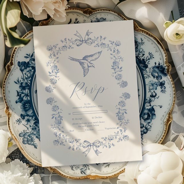 Tarjeta De Confirmación De Asistencia Boda Botánico Floral Blue Chinoiserie (Subido por el creador)