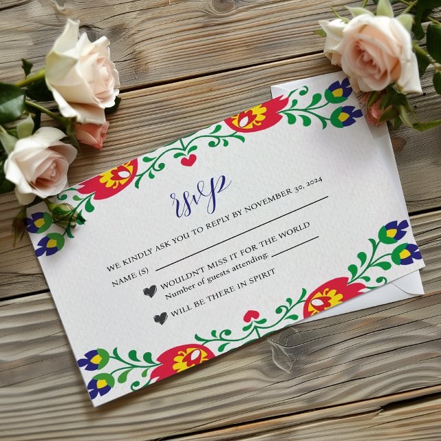 Tarjeta De Confirmación De Asistencia Boda botánico floral de la Fiesta Mexicana (Mexican Fiesta Colorful Floral Botanical Wedding RSVP Card)