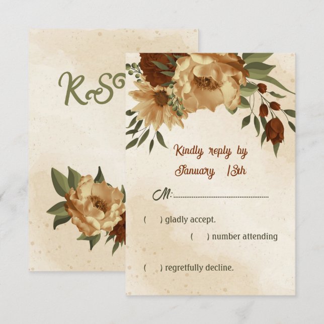 Tarjeta De Confirmación De Asistencia boda botánico floral de terracota rústica (Anverso / Reverso)