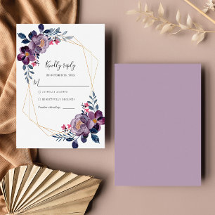 Tarjeta De Confirmación De Asistencia Boda Botánico Geométrico Morado Floral
