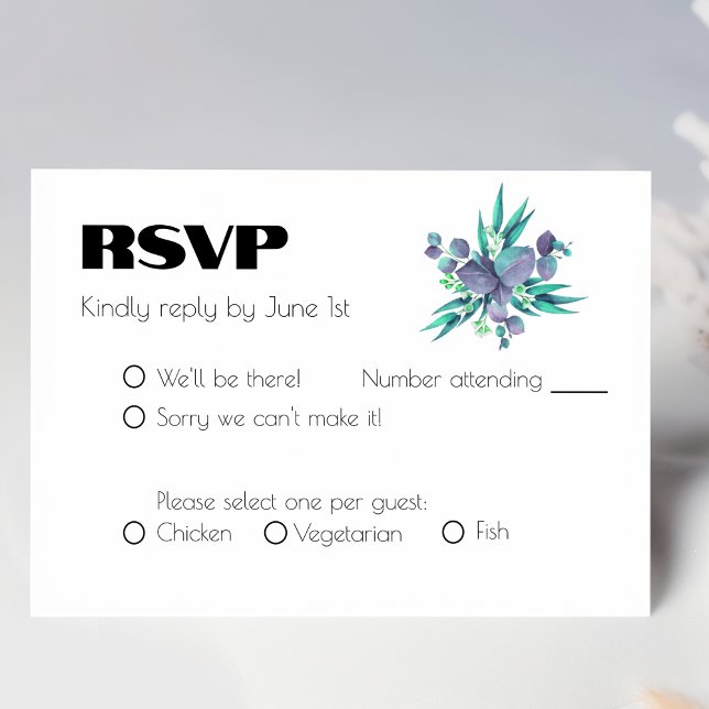 Tarjeta De Confirmación De Asistencia Boda Botánico Lilac y Green Brillante (Subido por el creador)