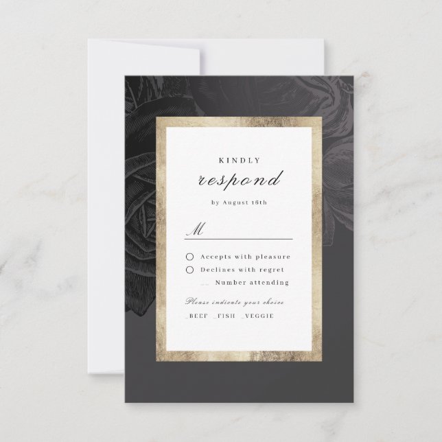 Tarjeta De Confirmación De Asistencia Boda botánico lujoso rosa oro negro (Anverso)