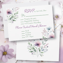 Tarjeta De Confirmación De Asistencia Boda botánico Sage Green y Plum Purple