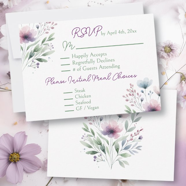 Tarjeta De Confirmación De Asistencia Boda botánico Sage Green y Plum Purple (Subido por el creador)
