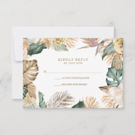 Tarjeta De Confirmación De Asistencia Boda Botánico Tropical Floral Gold Mauve