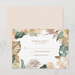 Tarjeta De Confirmación De Asistencia Boda Botánico Tropical Floral Gold Mauve
